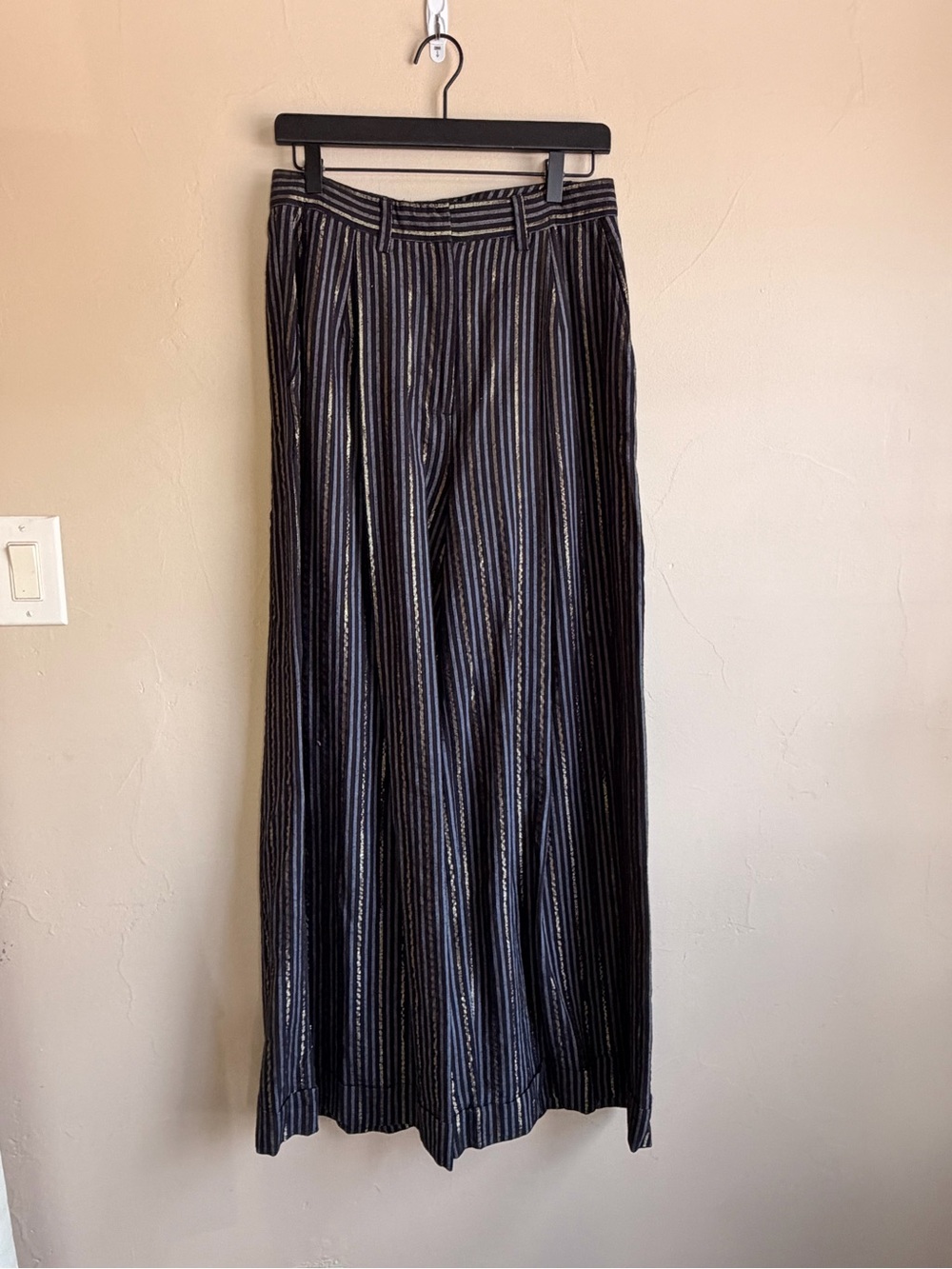 Ulla Johnson Black and Gold Vertical-Strip Pants